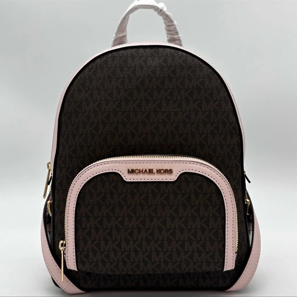 Michael Kors Medium Jaycee Zip Packet Backpack Brown/Light Pink - Picture 2 of 14